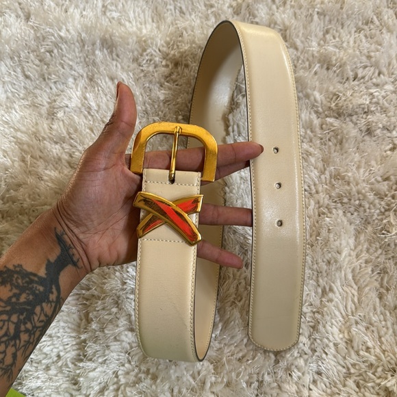 Accessories - Paloma Picasso Vintage Gold Buckle Cream Belt